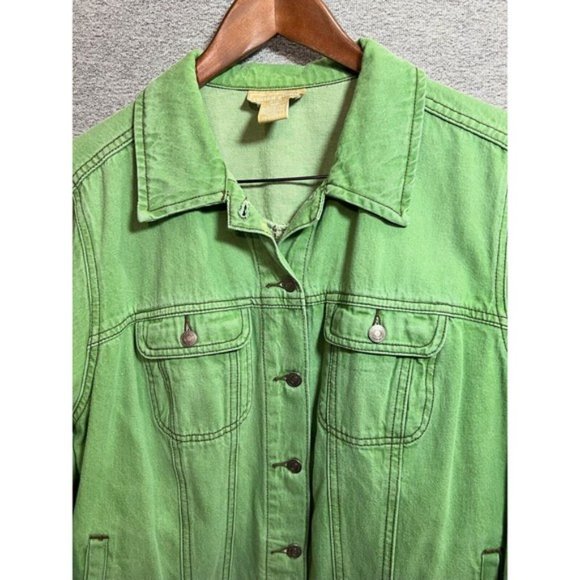 Cotton Ginny Jean Jacket Women Small Pocket Denim Button Up Long Sleeve Green - Picture 2 of 9